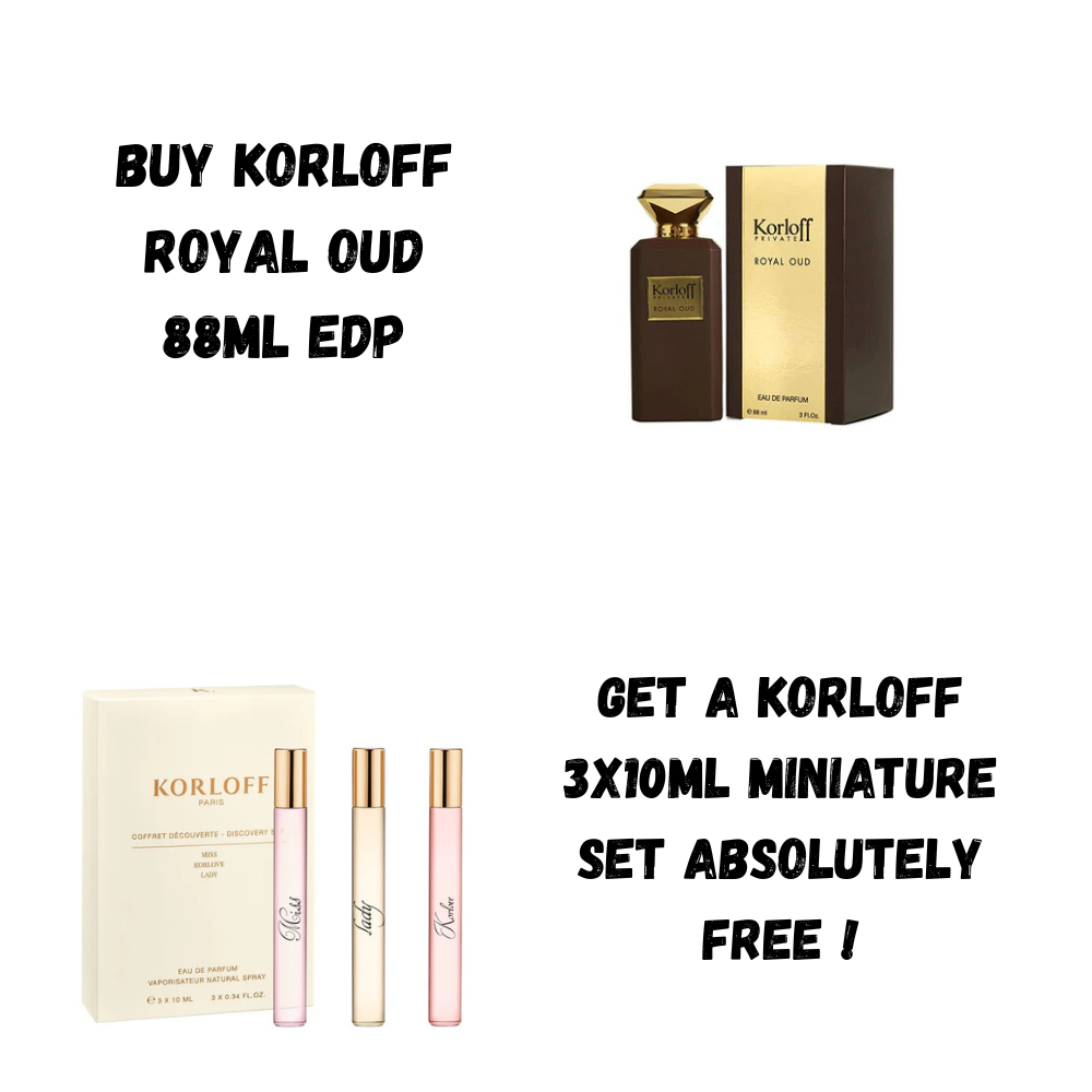 KORLOFF PARIS ROYAL OUD EDP 88ML+KORLOFF TRAVEL SET FREE