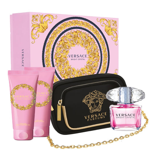 Versace Bright Crystal 4PCS Gift set EDT 90ml+100ml Shower gel +100ml Body Lotion +Bag
