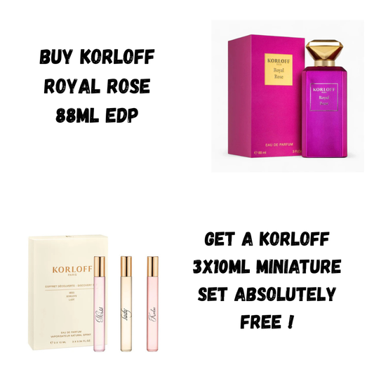 KORLOFF ROYAL ROSE EDP 88ML+KORLOFF TRAVEL SET FREE